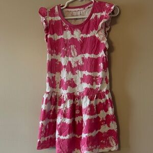Primark Pink and White Tie-Dye Ruffle Sleeve Dress